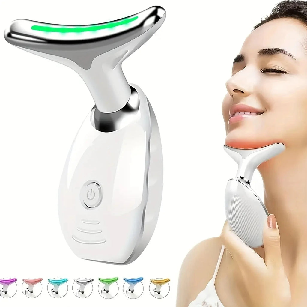 7 LED Color Vibrating Neck & Face Massager – Rechargeable Beauty Device