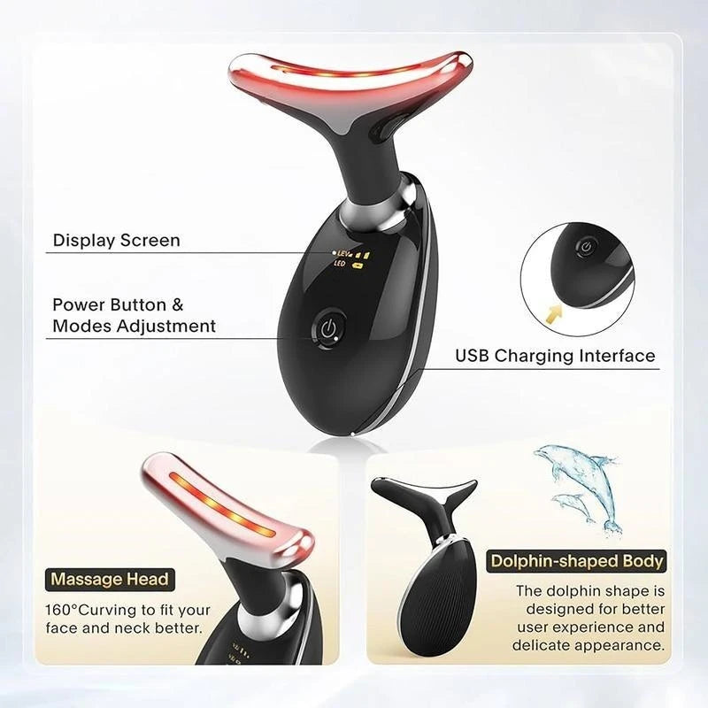 7 LED Color Vibrating Neck & Face Massager – Rechargeable Beauty Device