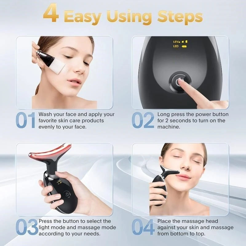 7 LED Color Vibrating Neck & Face Massager – Rechargeable Beauty Device